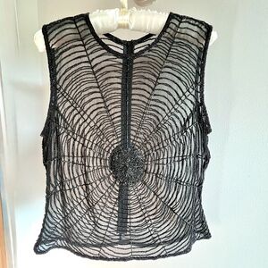 Vintage Sheer Black Silk Beaded Top